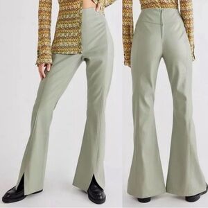 Free People Real Deal Slit Flare‎ Faux Leather Pants 28 High Rise Green Boho